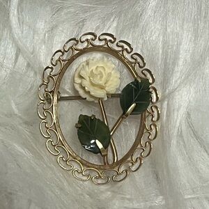 Krementz Flower Jade Brooch